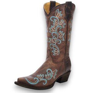 Corral Western Turquoise Embroidered Leather Snip Toe Cowboy Boots Youth Size 2